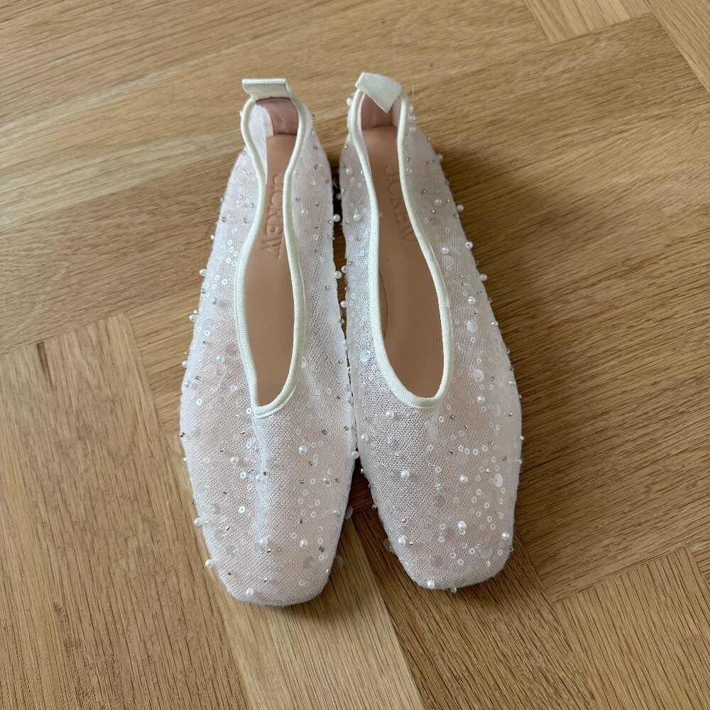 J. CREW | Quinn Sequin and Pearl white mesh ballet flats